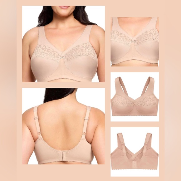 Glamorise Women's Plus Size MagicLift Cotton Support Bra Wirefree 1001 Cafe 44DD - Picture 1 of 13